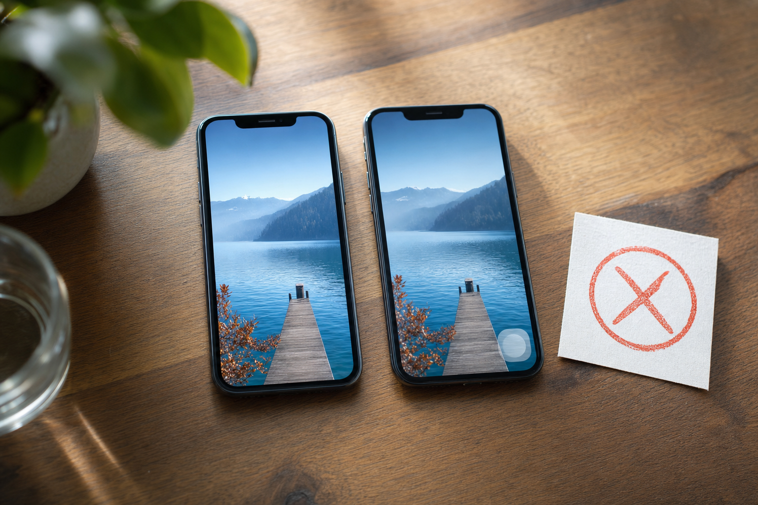 A clean smartphone showing a vertical video next to a crossed-out watermarked clip, symbolizing native vs reposted content