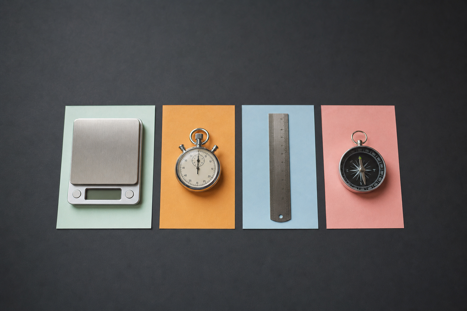 Four different measuring tools lined up in a row, representing different KPIs for different social platforms.