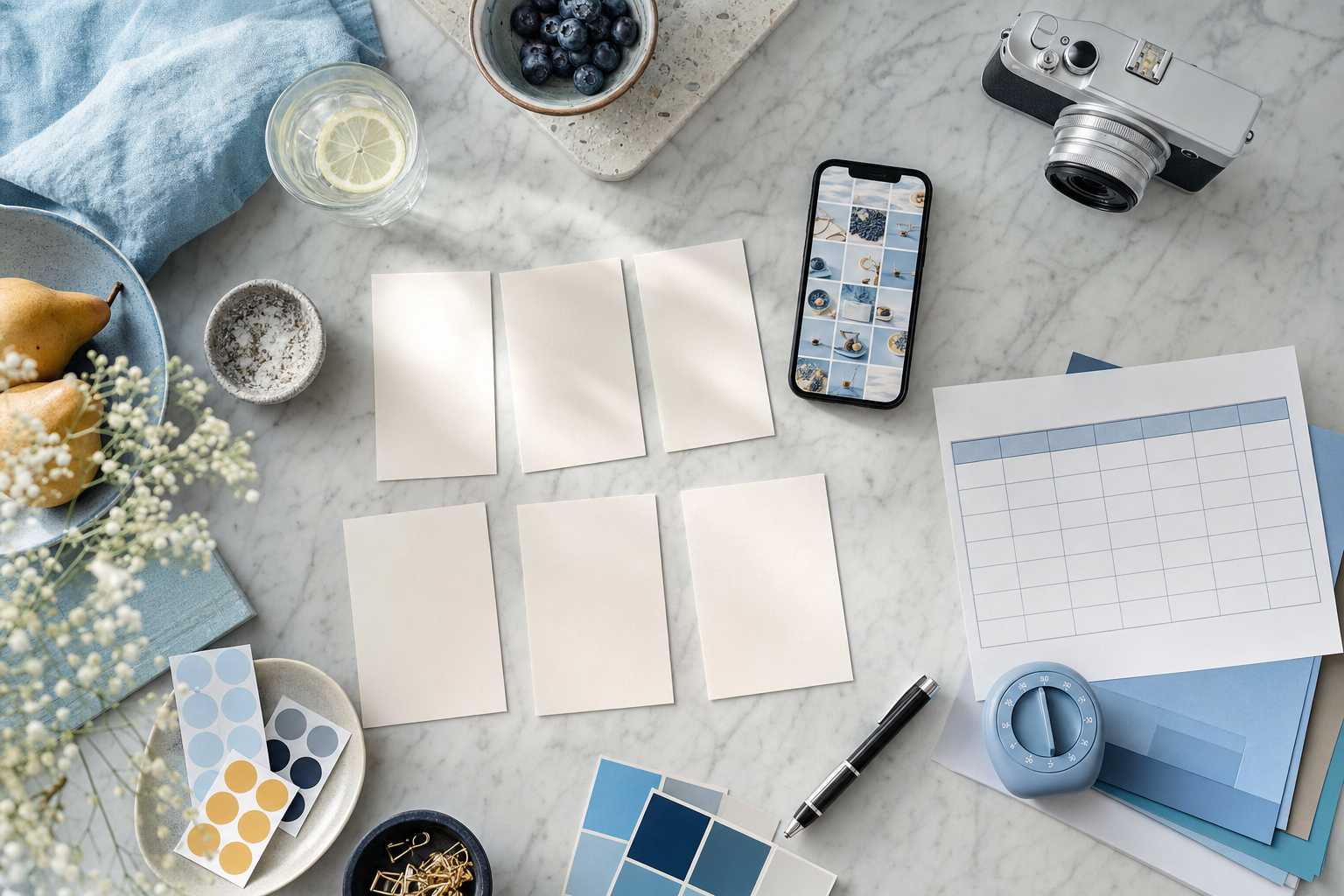 A prepared social content kit arranged for a busy week